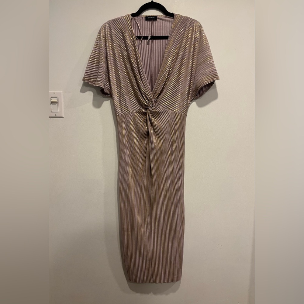 Le Château Metallic Mauve Pleated Midi Dress Twist Front | XS